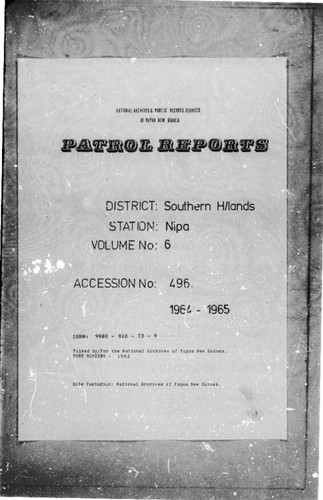 Patrol Reports. Southern Highlands District, Nipa, 1964 - 1965