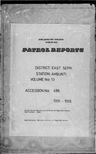 Patrol Reports. East Sepik District, Ambunti, 1965 - 1966