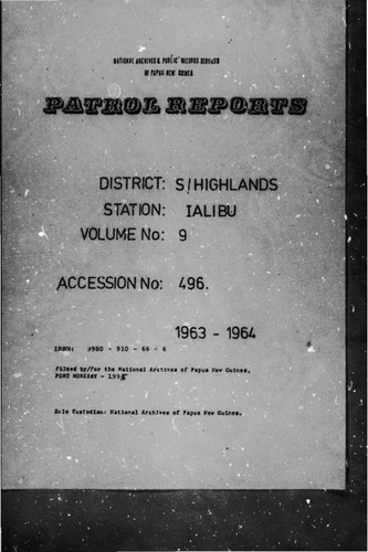 Patrol Reports. Southern Highlands District, Ialibu, 1963 - 1964