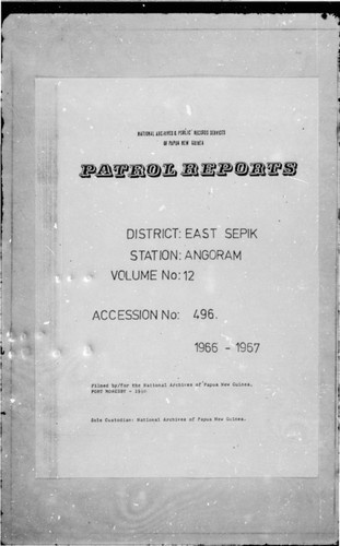 Patrol Reports. East Sepik District, Angoram, 1966 - 1967