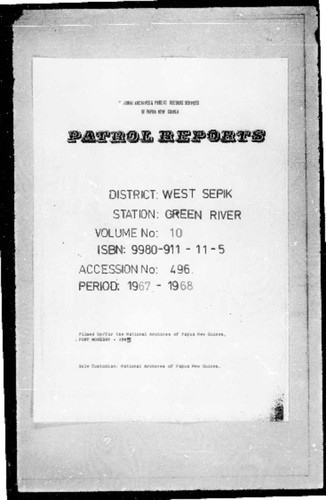 Patrol Reports. West Sepik District, Green River, 1967 - 1968