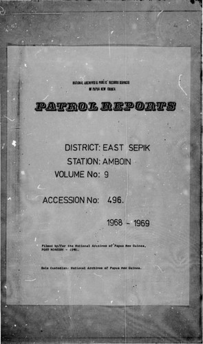 Patrol Reports. East Sepik District, Amboin, 1968 - 1969