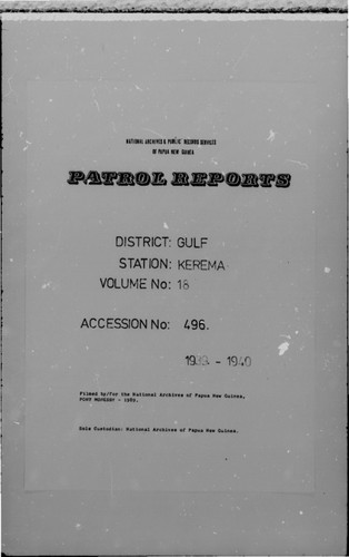 Patrol Reports. Gulf District, Kerema, 1939-1940