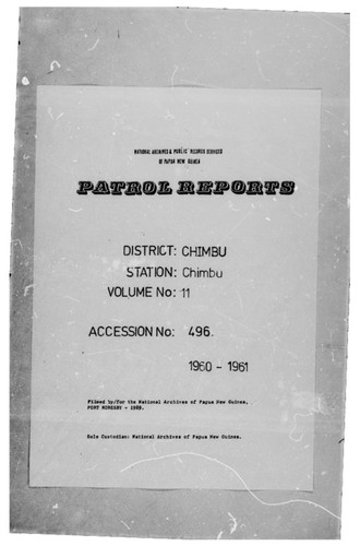 Patrol Reports. Chimbu District, Chimbu, 1960 - 1961