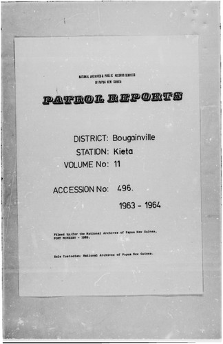 Patrol Reports. Bougainville District, Kieta, 1963 - 1964