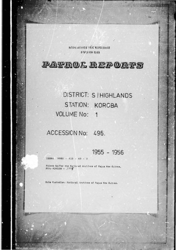 Patrol Reports. Southern Highlands District, Koroba, 1955 - 1956