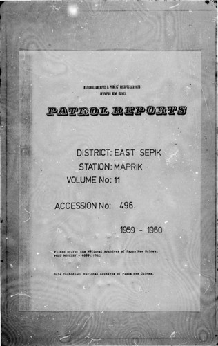 Patrol Reports. East Sepik District, Maprik, 1959 - 1960