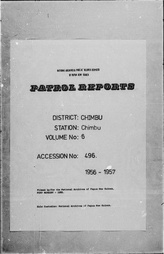 Patrol Reports. Chimbu District, Chimbu, 1956 - 1957