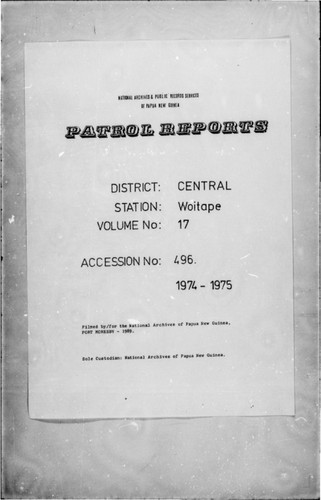 Patrol Reports. Central District, Woitape, 1974-1975