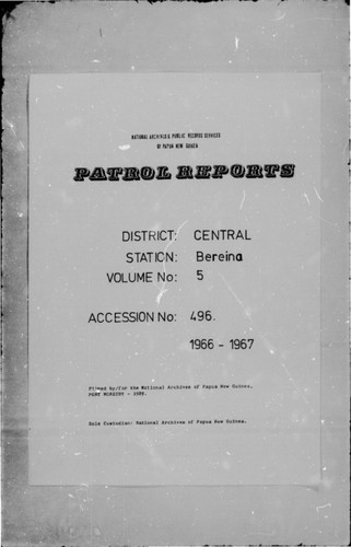 Patrol Reports. Central District, Bereina, 1966-1967