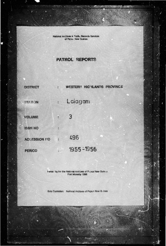 Patrol Reports. Western Highlands District, Laiagam, 1955 - 1956