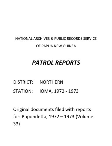 Patrol Reports. Northern District, Ioma, 1972 - 1973