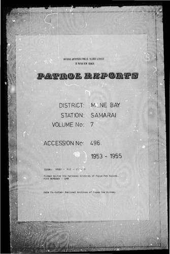 Patrol Reports. Milne Bay District, Samarai, 1953 - 1955