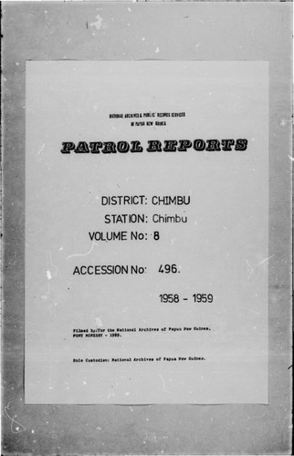 Patrol Reports. Chimbu District, Chimbu, 1958 - 1959