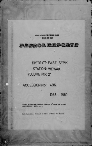 Patrol Reports. East Sepik District, Wewak, 1968 - 1969