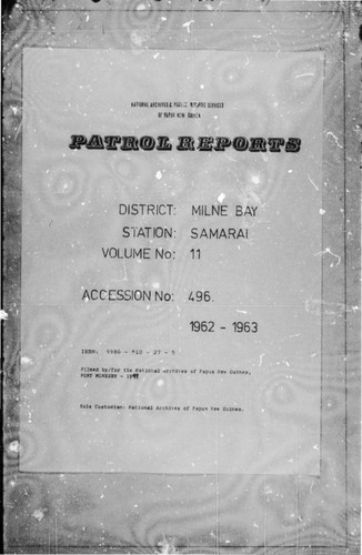 Patrol Reports. Milne Bay District, Samarai, 1962 - 1963