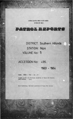 Patrol Reports. Southern Highlands District, Nipa, 1963 - 1964