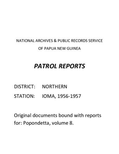 Patrol Reports. Northern District, Ioma, 1956 - 1957