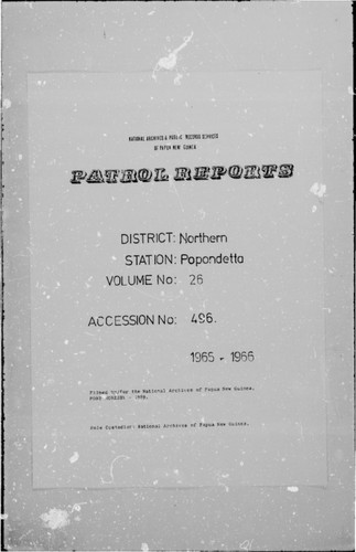 Patrol Reports. Northern District, Popondetta, 1965 - 1966