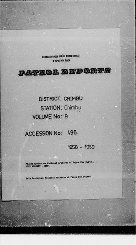 Patrol Reports. Chimbu District, Chimbu, 1958 - 1959