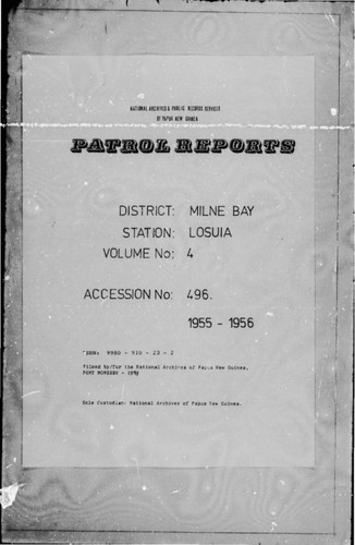 Patrol Reports. Milne Bay District, Losuia, 1955 - 1956