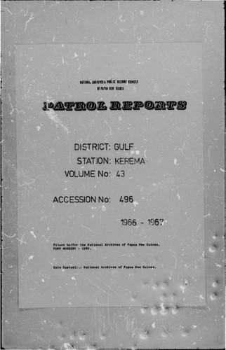 Patrol Reports. Gulf District, Kerema, 1966-1967