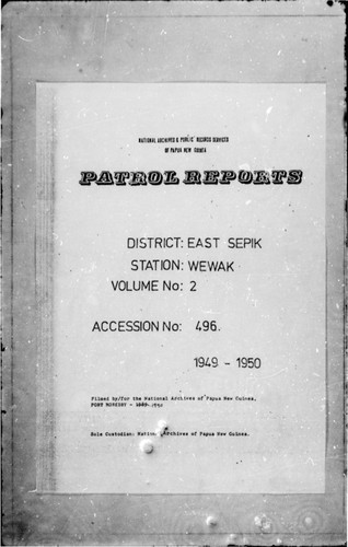 Patrol Reports. East Sepik District, Wewak, 1949 - 1950