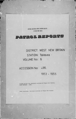 Patrol Reports. West New Britain District, Talasea, 1953 - 1955