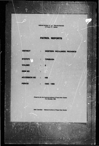 Patrol Reports. Western Highlands District, Tabibuga, 1968 - 1969