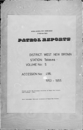 Patrol Reports. West New Britain District, Talasea, 1953 - 1955