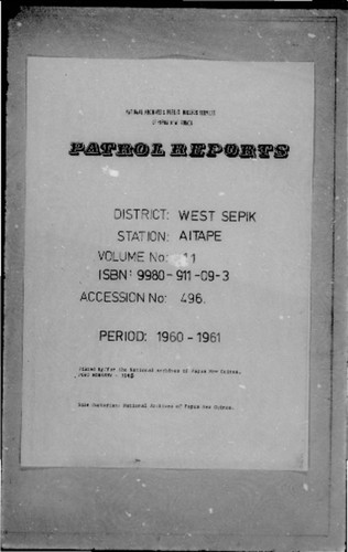 Patrol Reports. West Sepik District, Aitape, 1960 - 1961