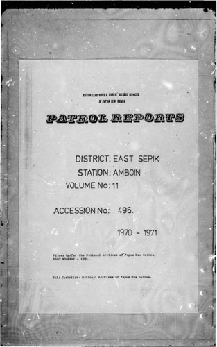 Patrol Reports. East Sepik District, Amboin, 1970 - 1971