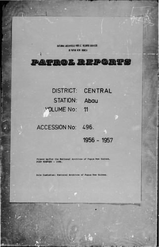 Patrol Reports. Central District, Abau, 1956-1957