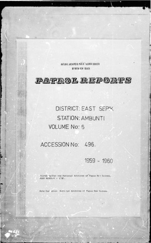 Patrol Reports. East Sepik District, Ambunti, 1959 - 1960