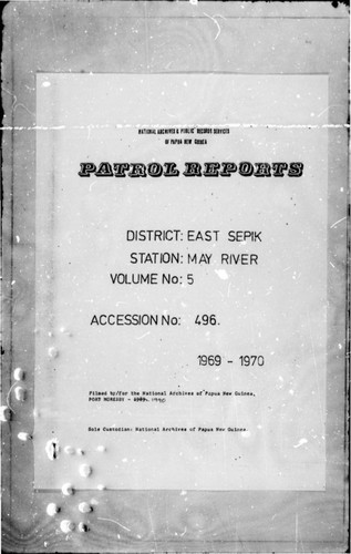 Patrol Reports. East Sepik District, May River, 1969 - 1970