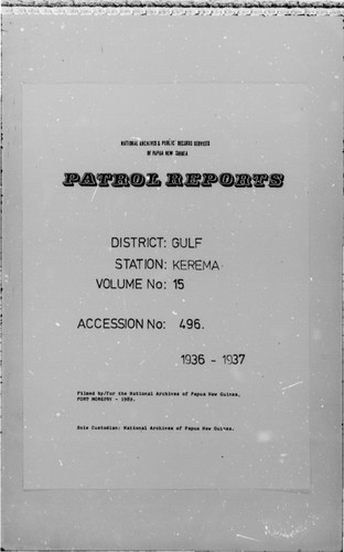 Patrol Reports. Gulf District, Kerema, 1936-1937