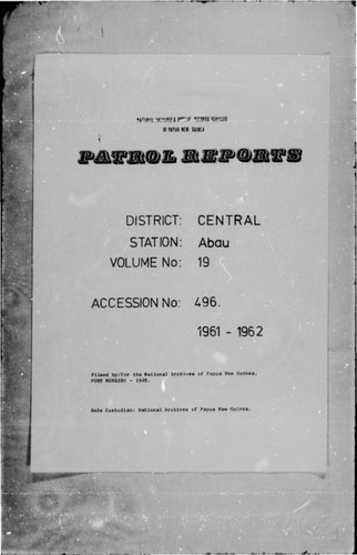 Patrol Reports. Central District, Abau, 1961-1962