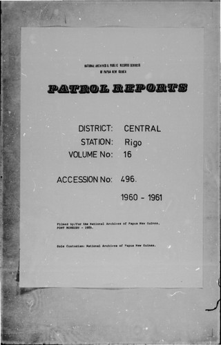 Patrol Reports. Central District, Rigo, 1960-1961