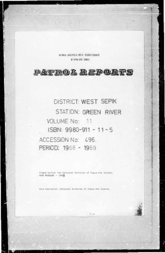 Patrol Reports. West Sepik District, Green River, 1968 - 1969