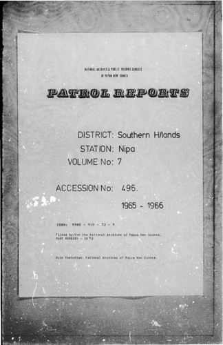 Patrol Reports. Southern Highlands District, Nipa, 1965 - 1966