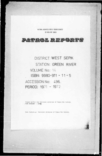 Patrol Reports. West Sepik District, Green River, 1972 - 1973