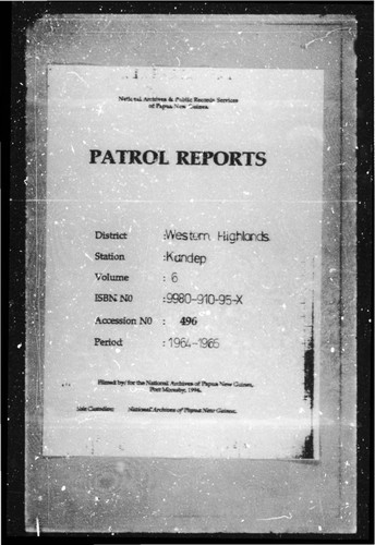 Patrol Reports. Western Highlands District, Kandep, 1964 - 1965