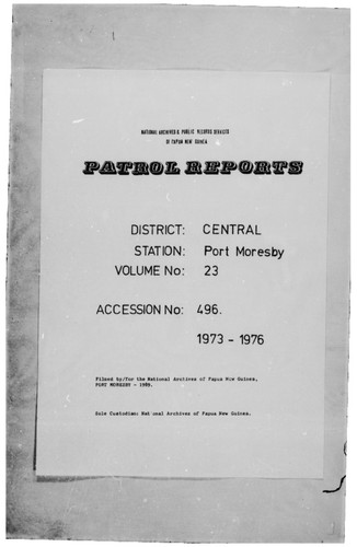 Patrol Reports. Central District, Port Moresby, 1973-1976