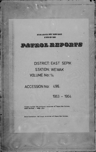 Patrol Reports. East Sepik District, Wewak, 1963 - 1964