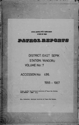 Patrol Reports. East Sepik District, Yangoru, 1966 - 1967