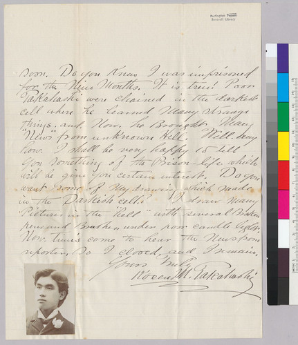 Letter from Kosen Takahashi to Blanche Partington with photograph