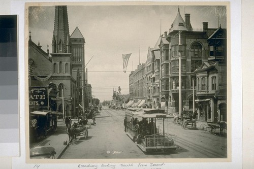 Broadway loking South from Second. Cable road opened June 8, 1899 C.C. Pierce No. 2196