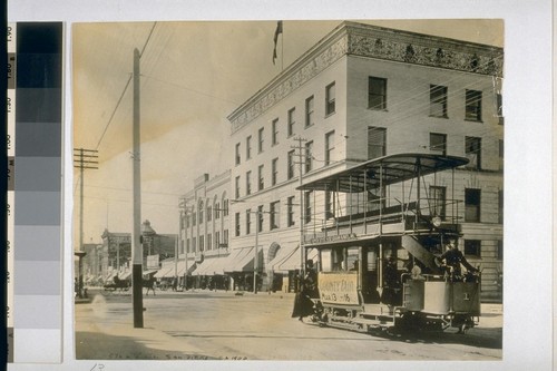 Fifth and "B" Streets, San Diego ca.1900 [Double deck street car] C.C. Pierce