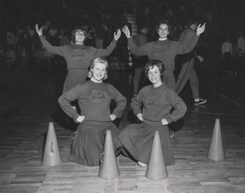 Pepperdine College cheerleaders in group photo, 1962