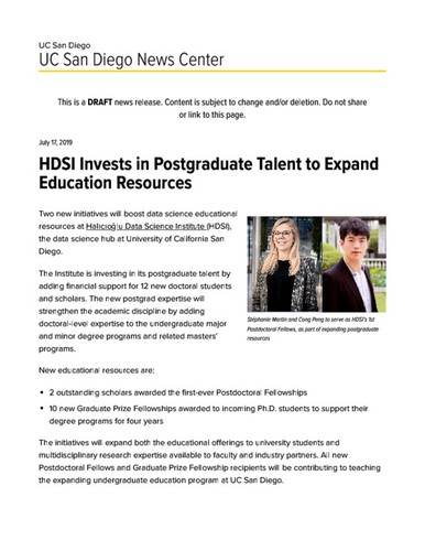 HDSI Invests in Postgraduate Talent to Expand Education Resources